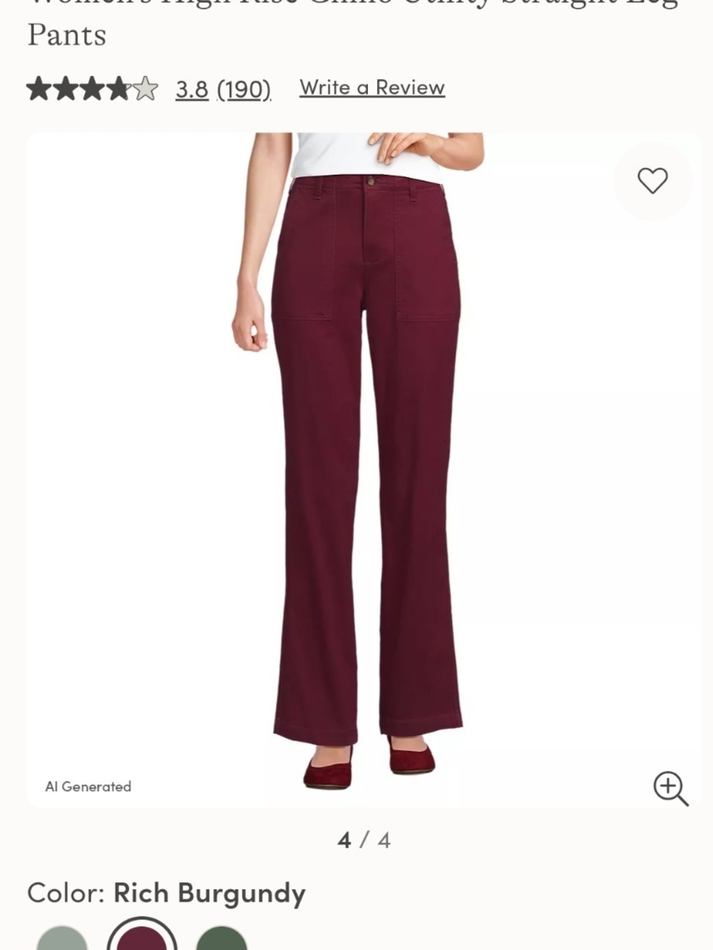 Lands' End Straight-Leg Utility Pants in Rich Burgundy